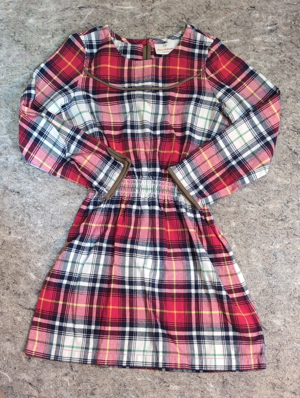 Girls Red Plaid Long-Sleeve Casual Dress with Elastic Waist Size 8